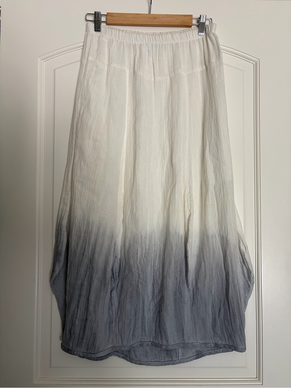 KIYO Women’s Ombre Maxi Cotton Skirt - White to Gray Elastic Waistband Size S